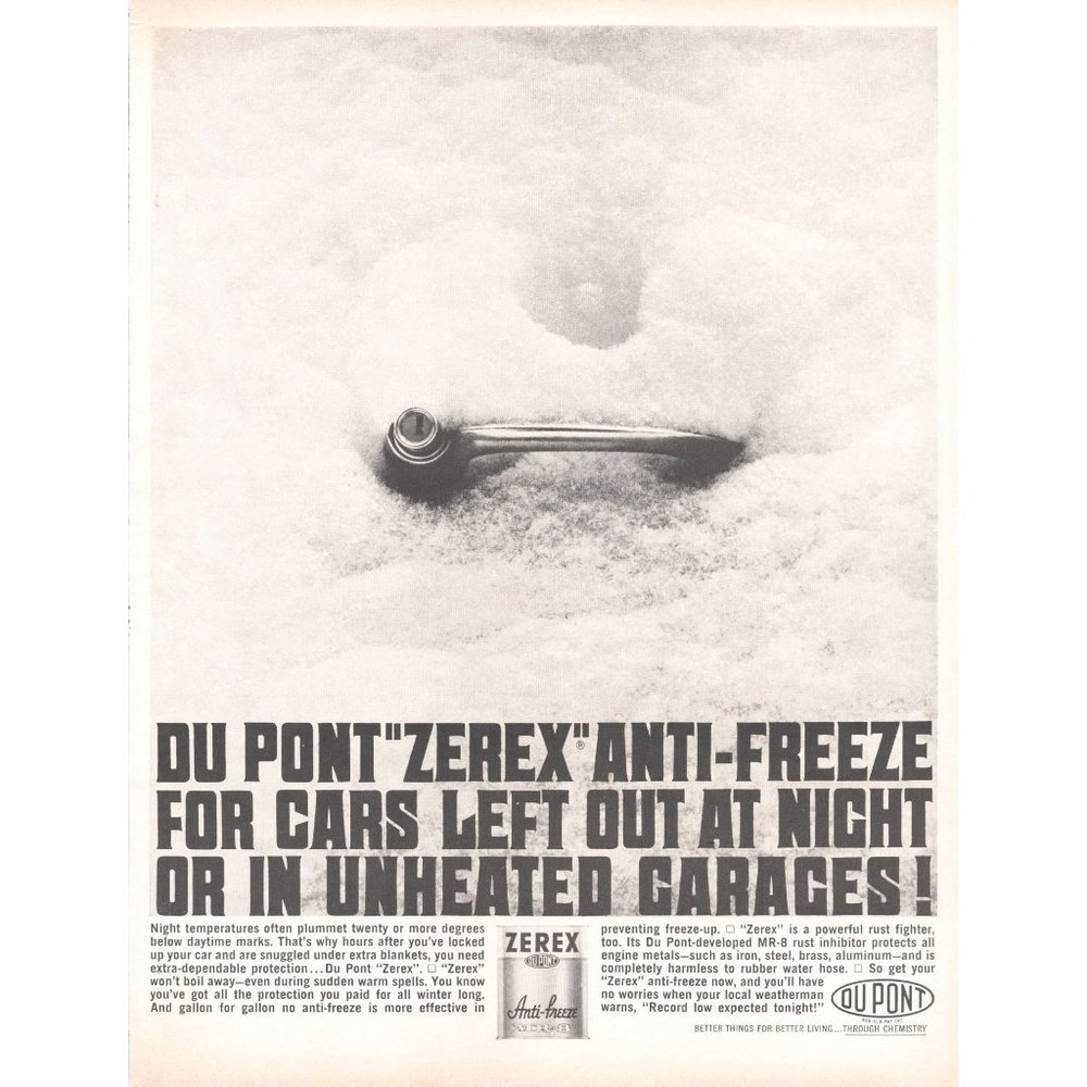 1961 Dupont Zerex Antifreeze Vintage Print Ad Classic Car Door Handle Snow 60s